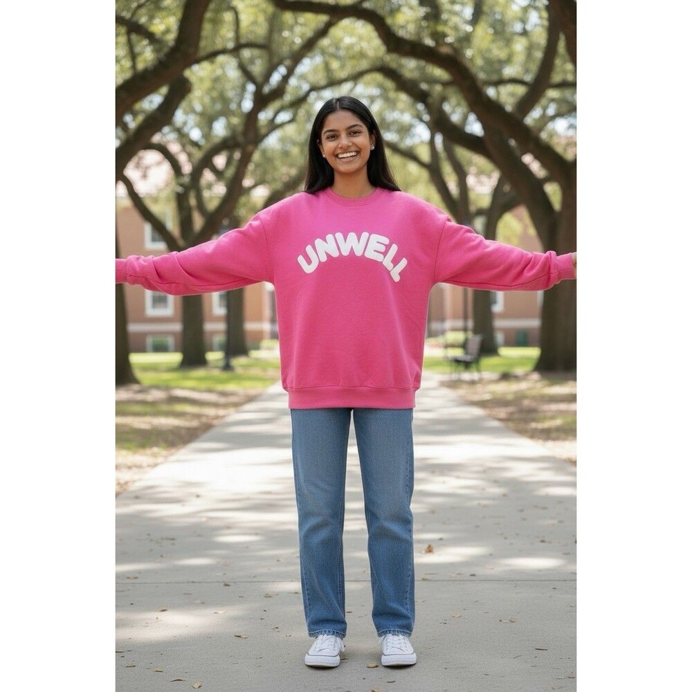 Unwell NEW womens high quality pink oversized crewneck sweatshirt 100% cotton M